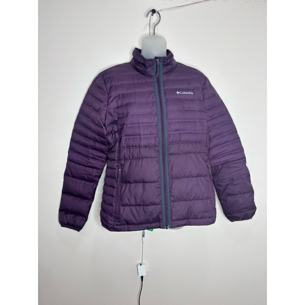 Columbia duck down filled Purple Packable Puffer Jacket women large zip up coat